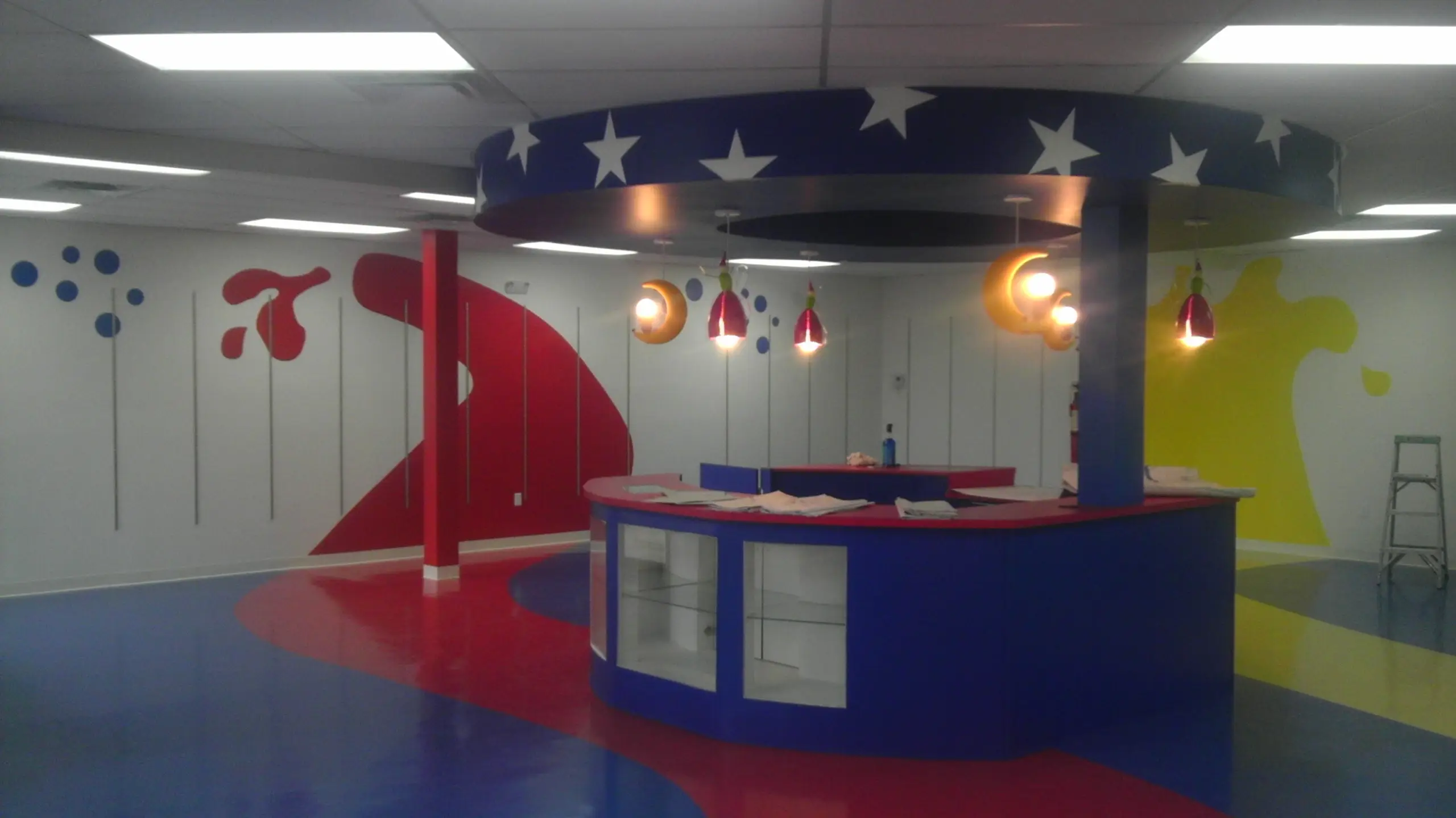 Merchandise displays and finished interior at Magic Kids