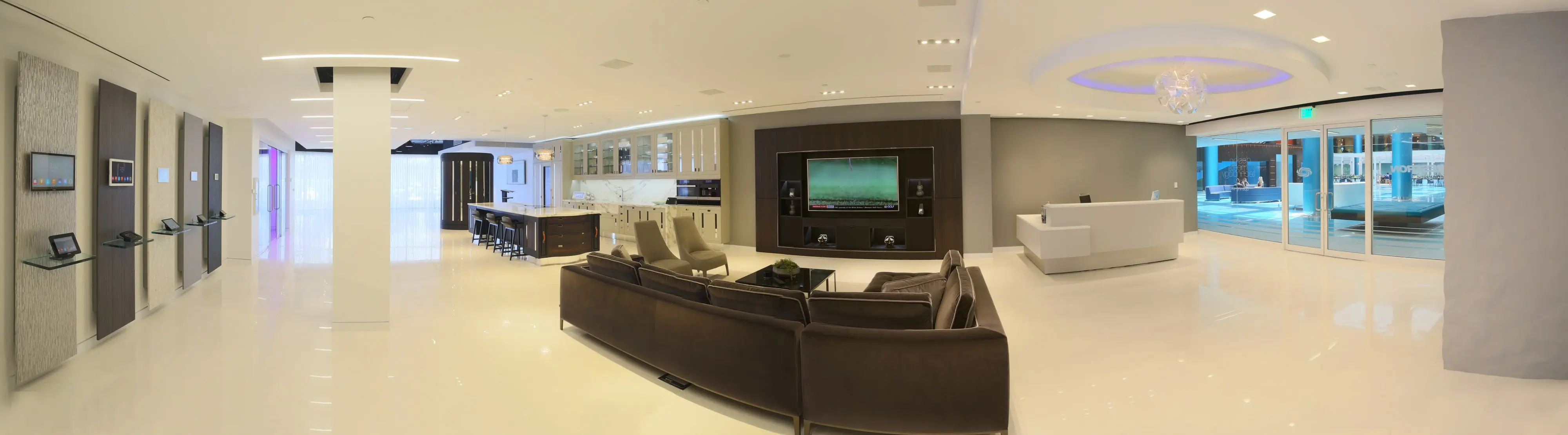 Wide view of the completed Crestron commercial interior